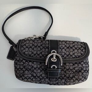Coach Black and Gray Monogram Cloth Wristlet